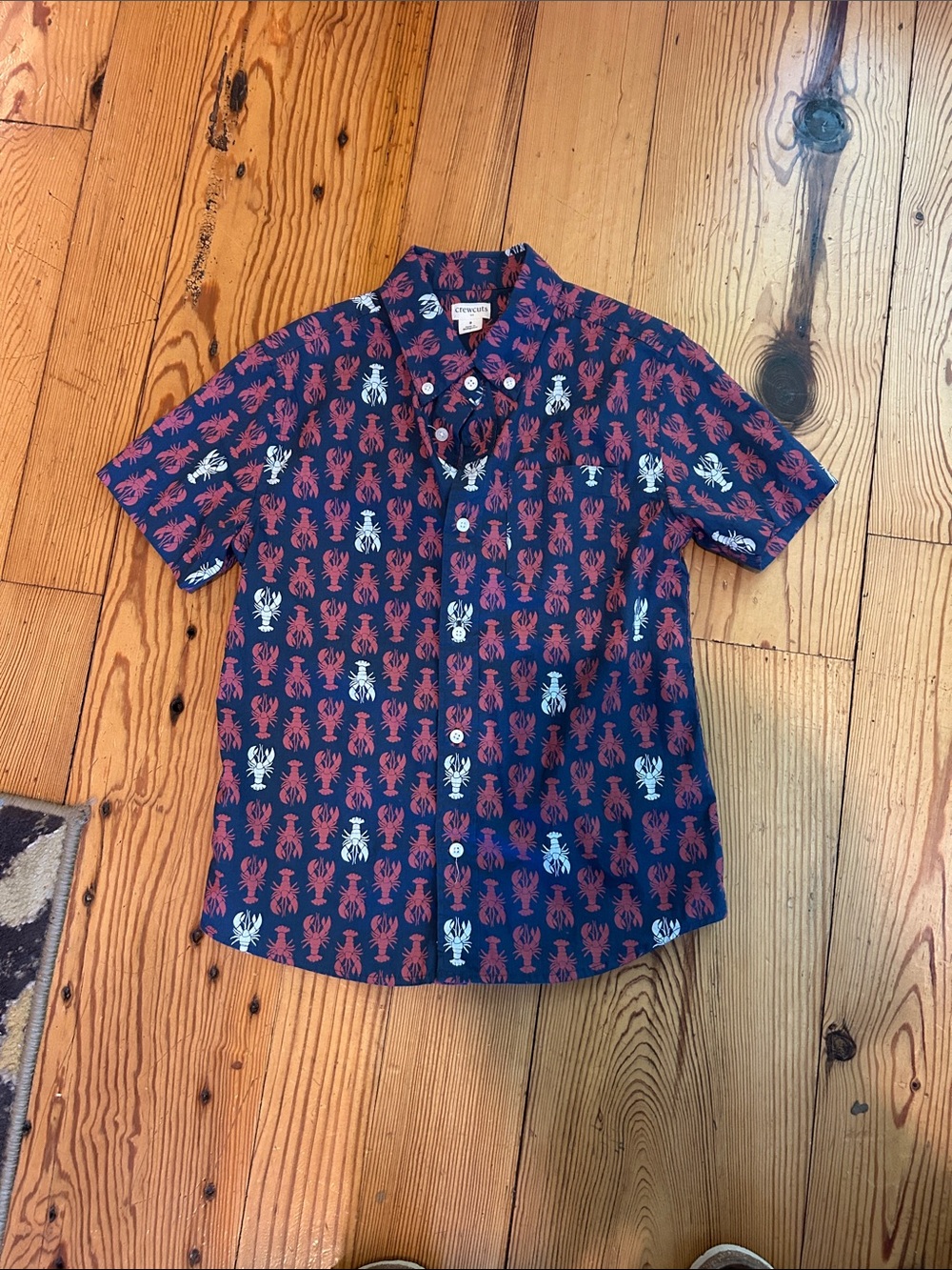Boys J Crew,Nautica Navy Short-Sleeve Button-Down with Red & White Lobster Print